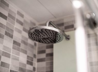 grey stainless steel shower head